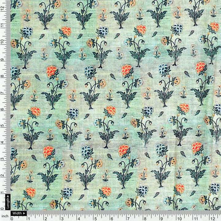 Beautiful Green Seamless Motif Flower Digital Printed Fabric - Pure Cotton - FAB VOGUE Studio®