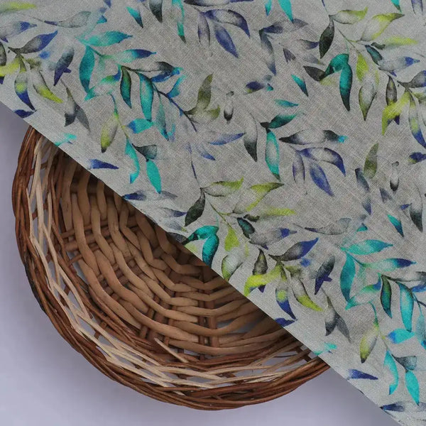 Green And Bluish Leaves Motif Digital Printed Fabric  - Pure Cotton – pco 0 ma013650 108 green and bluish leaves motif digital printed fabric pure cotton 2 - alternate view