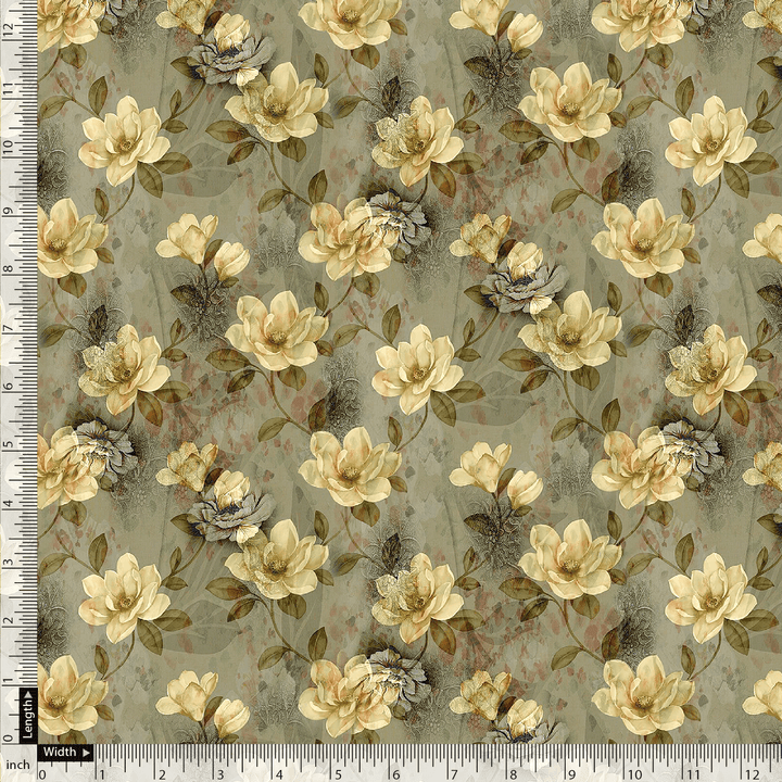 Green Gray Pure Cotton Printed Fabric Material - FAB VOGUE Studio®
