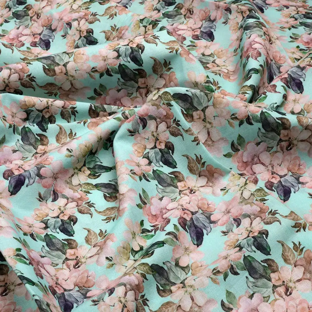 Cyan Flower Pure Cotton Printed Fabric Material – pco 0 ma014474 108 cyan flower pure cotton printed fabric material 1