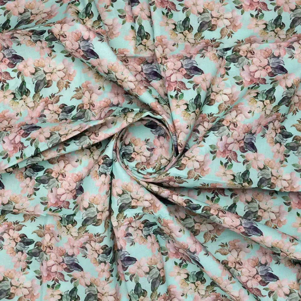 Cyan Flower Pure Cotton Printed Fabric Material – pco 0 ma014474 108 cyan flower pure cotton printed fabric material 2