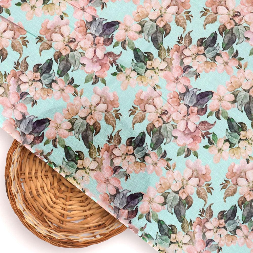 Cyan Flower Pure Cotton Printed Fabric Material - FAB VOGUE Studio®