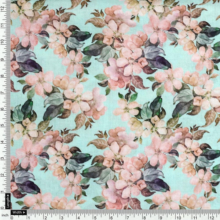 Cyan Flower Pure Cotton Printed Fabric Material - FAB VOGUE Studio®