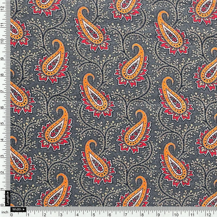 Red Paisley Pure Cotton Printed Fabric Material - FAB VOGUE Studio®