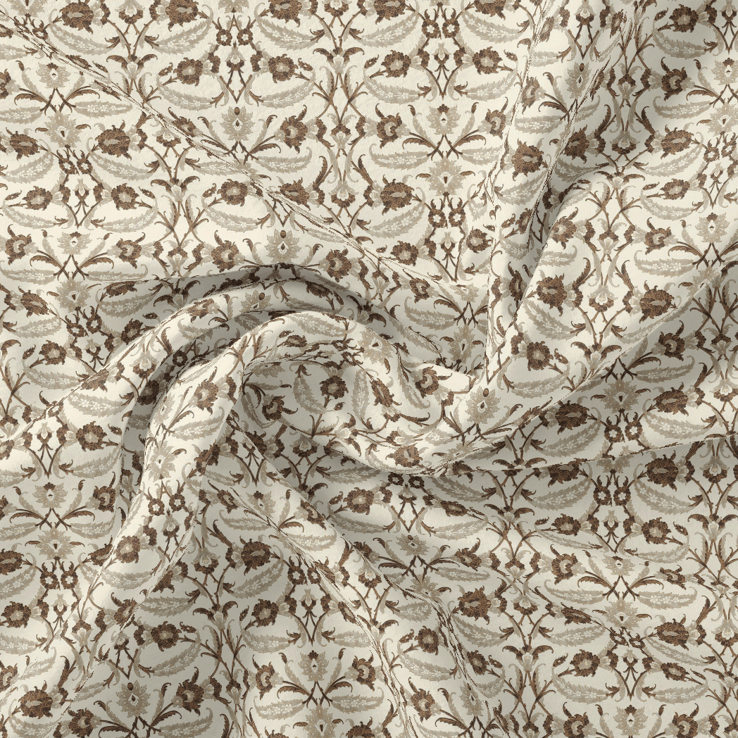 Brown Toile de jouy Pure Cotton Printed Fabric Material - FAB VOGUE Studio®