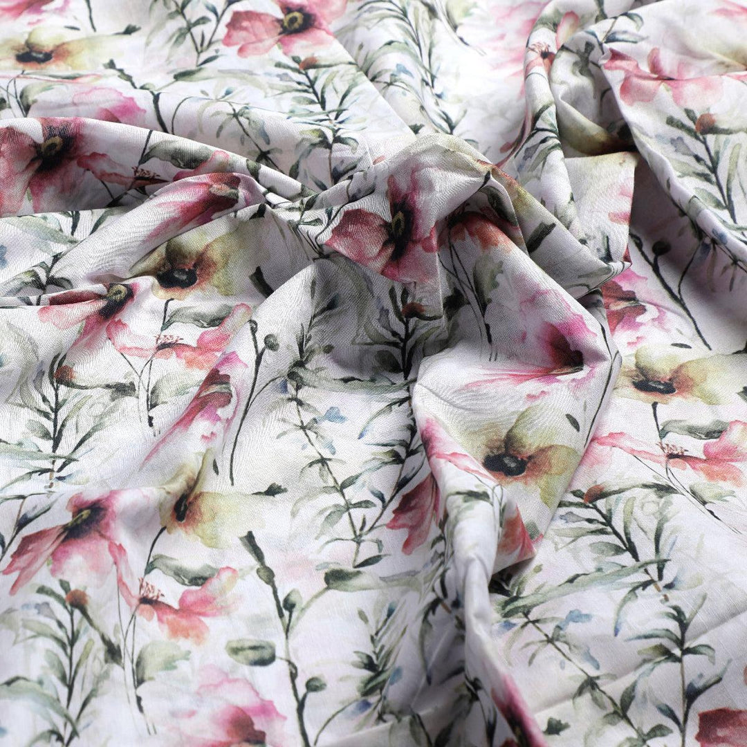 Big Flower Purple Orchid Digital Printed Fabric - Cotton - FAB VOGUE Studio®