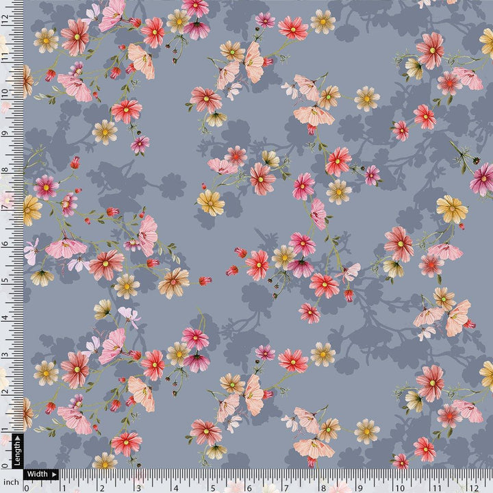 Colour Full Daisy With Spotted Background Digital Printed Fabric - Cotton - FAB VOGUE Studio®