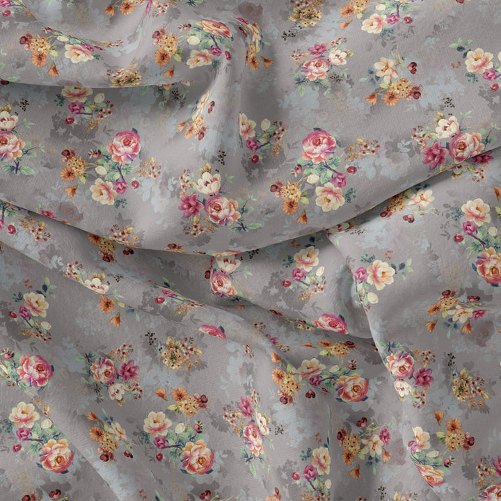 Beautiful Gradient Poppy And Orchid Flower Digital Printed Fabric - Cotton - FAB VOGUE Studio®