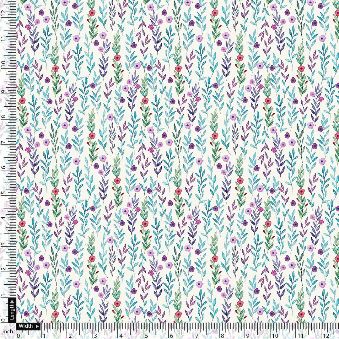 Tiny Multicolour Leaves With Tiny Flower Digital Printed Fabric - Cotton - FAB VOGUE Studio®