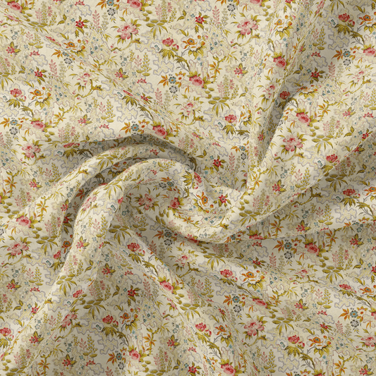 Green Floral Pure Cotton Printed Fabric Material - FAB VOGUE Studio®