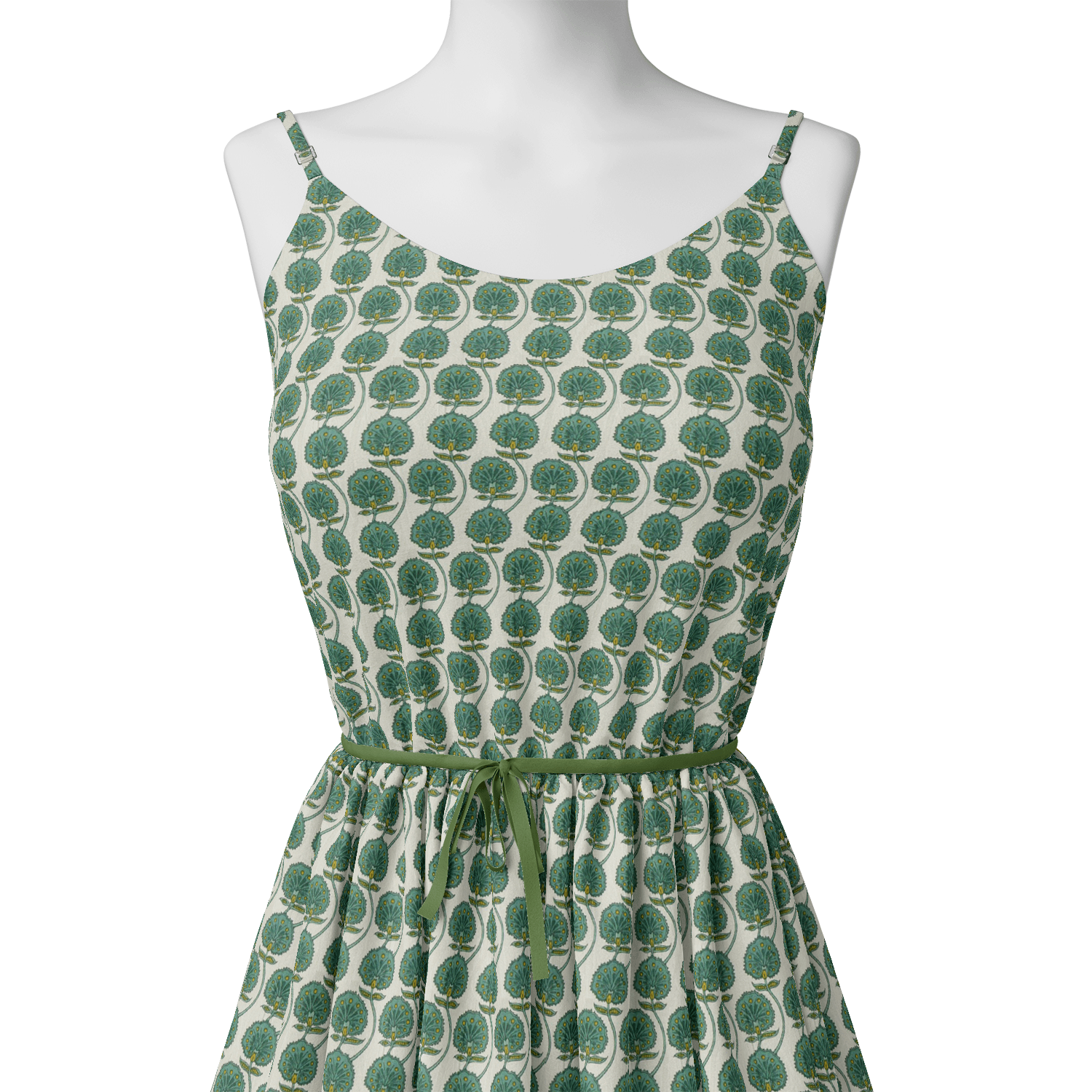 Decorative Palmate Divergent Green Pista Leaves Digital Printed Fabric - Pure Cotton - FAB VOGUE Studio®