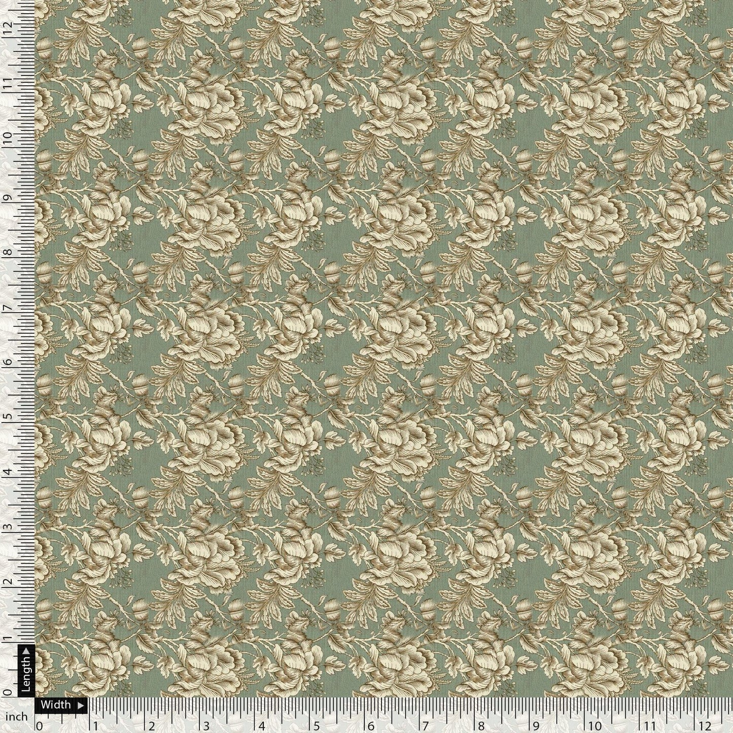 Golden Damask Leaves and Flower Digital Printed Fabric - Pure Cotton - FAB VOGUE Studio®