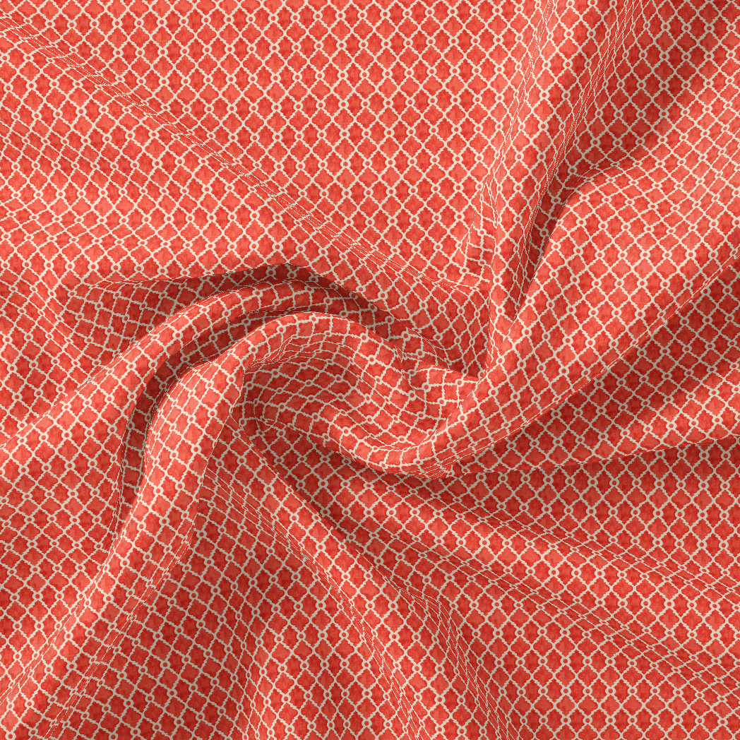Orange Repeat Rhombus Lattice Digital Printed Fabric - Pure Cotton - FAB VOGUE Studio®