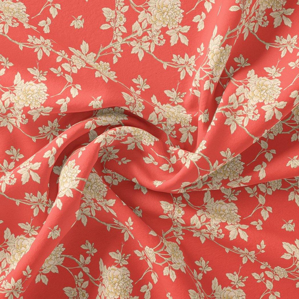 Flower Bunch On Dreamy Orange Digital Printed Fabric - Pure Cotton - FAB VOGUE Studio®