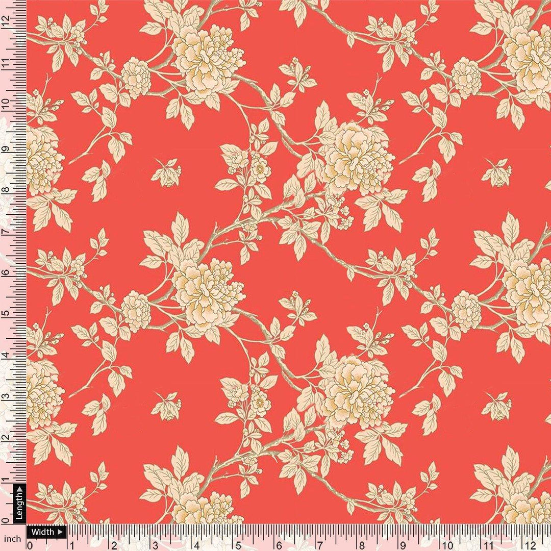 Flower Bunch On Dreamy Orange Digital Printed Fabric - Pure Cotton - FAB VOGUE Studio®