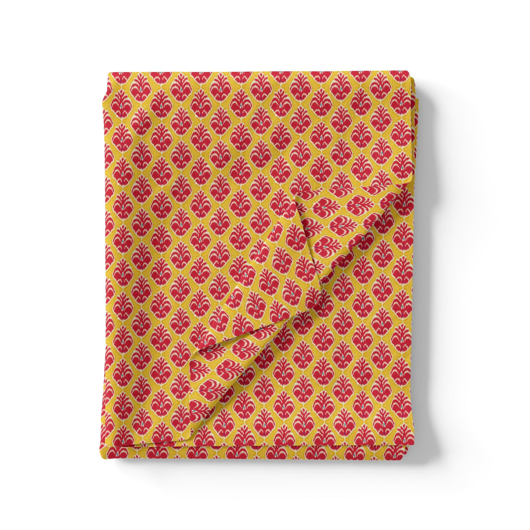 Stylish Red Fleur-de-lis Yellow Flower Digital Printed Fabric - Pure Cotton - FAB VOGUE Studio®