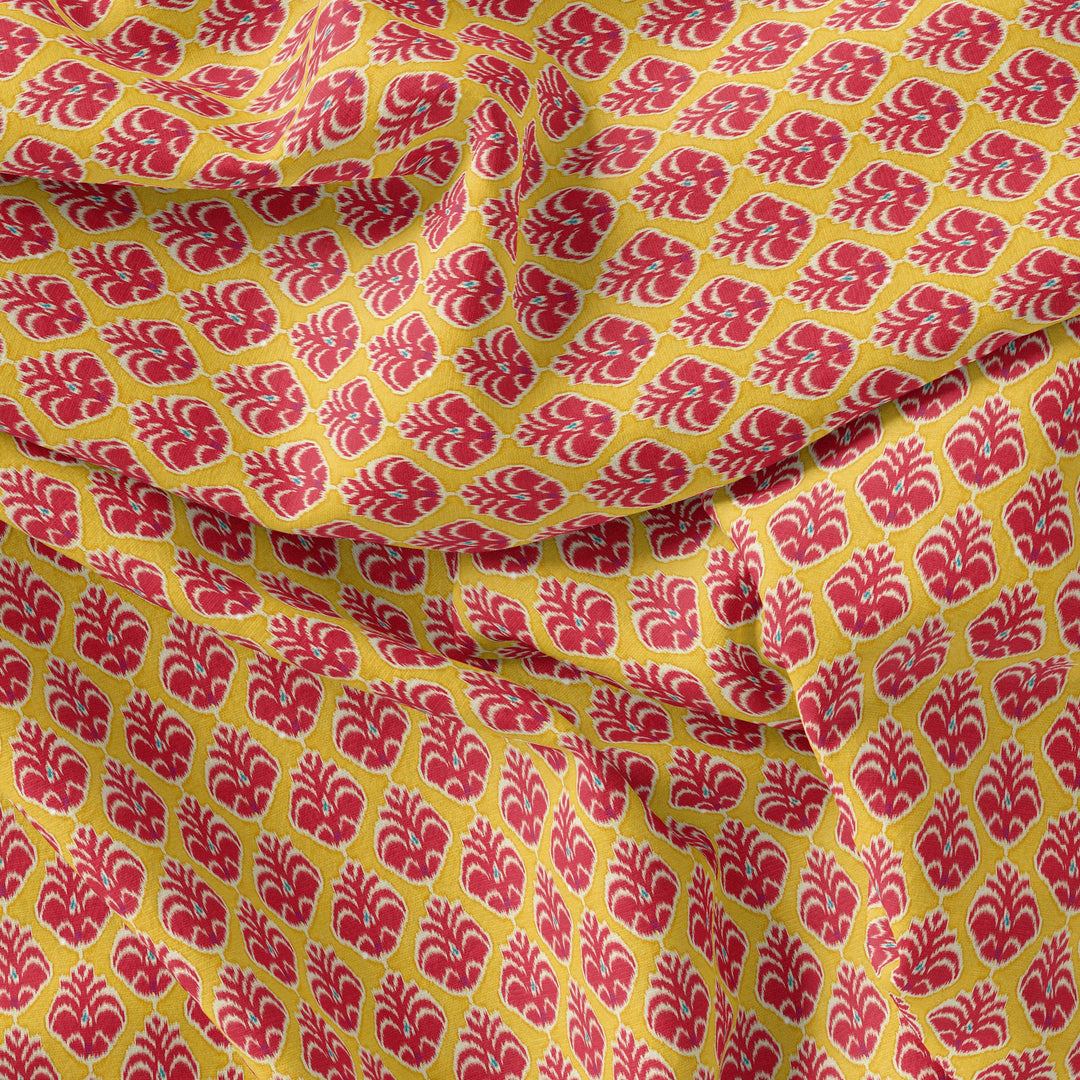 Stylish Red Fleur-de-lis Yellow Flower Digital Printed Fabric - Pure Cotton - FAB VOGUE Studio®