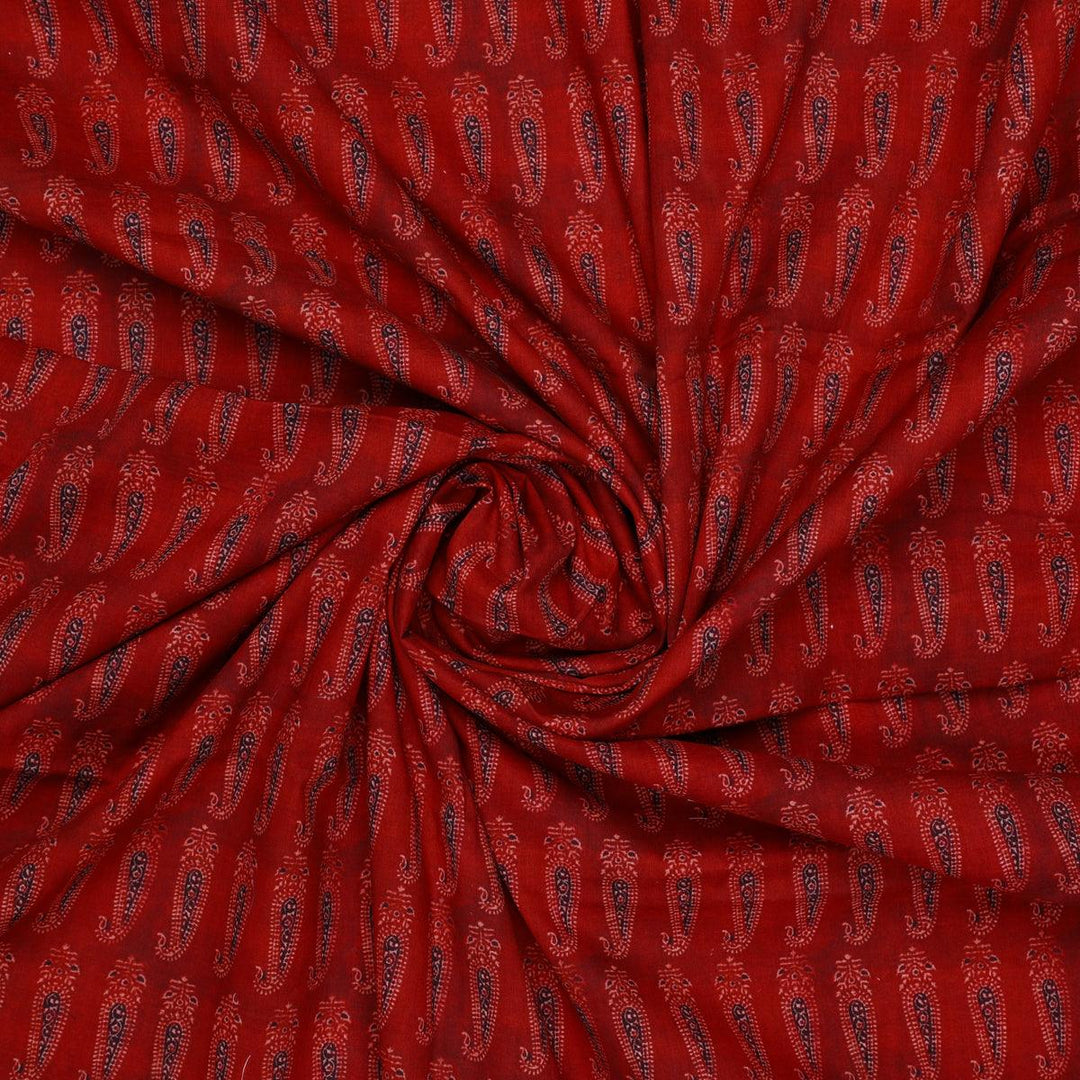 Red Paisley Digital Printed Fabric - Pure Cotton - FAB VOGUE Studio®