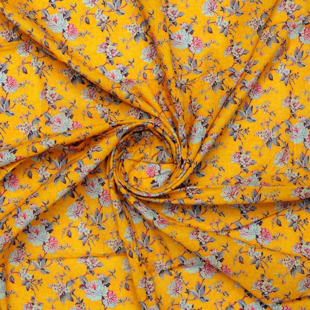Yellow Calico Pure Cotton Printed Fabric Material - FAB VOGUE Studio®