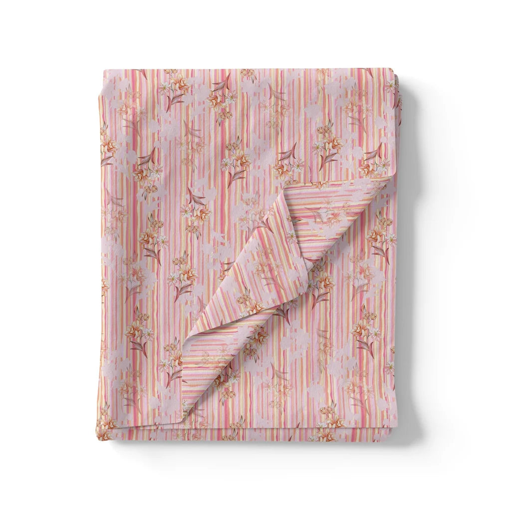 Pink Flower Leaves With Strips Digital Printed Fabric - Pure Cotton – pco 0 ma06460 108 pink flower leaves with strips digital printed fabric pure cotton 3