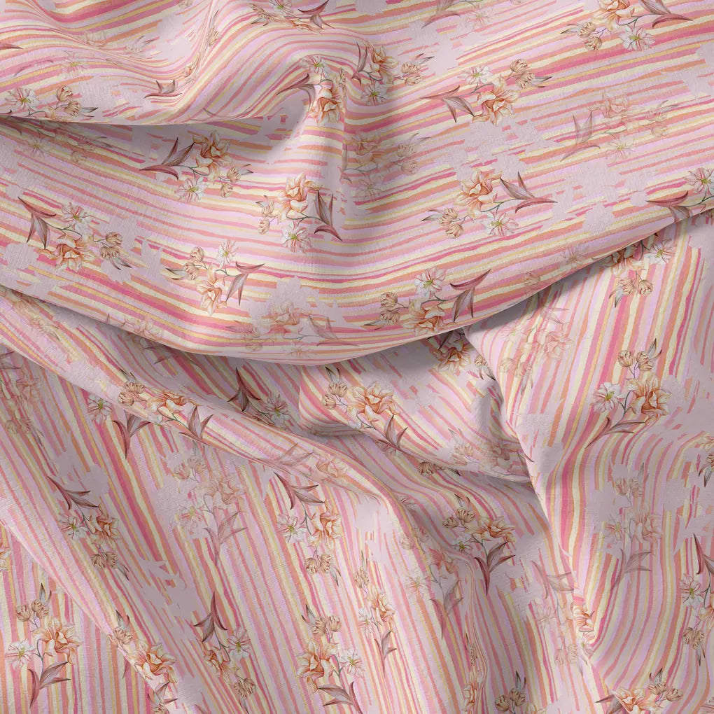 Pink Flower Leaves With Strips Digital Printed Fabric - Pure Cotton – pco 0 ma06460 108 pink flower leaves with strips digital printed fabric pure cotton 4