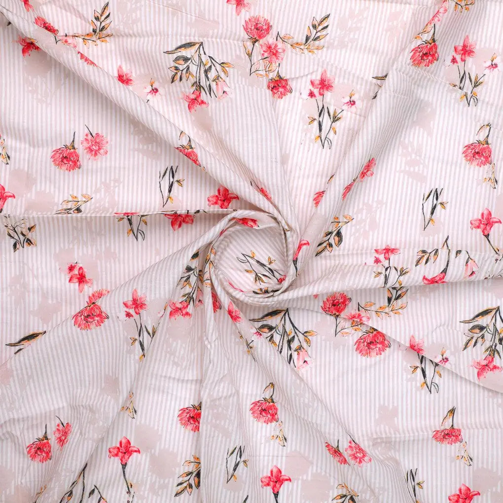 Pink Botanical Flower With Leaves Digital Printed Fabric - Pure Cotton – pco 0 ma06481 108 pink botanical flower with leaves digital printed fabric pure cotton 1