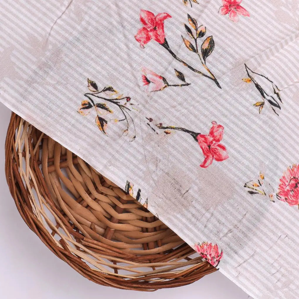 Pink Botanical Flower With Leaves Digital Printed Fabric - Pure Cotton – pco 0 ma06481 108 pink botanical flower with leaves digital printed fabric pure cotton 2