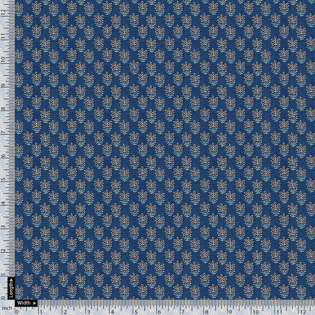 Lovely Blue Port Tree Leaves Digital Printed Fabric - Cotton - FAB VOGUE Studio®
