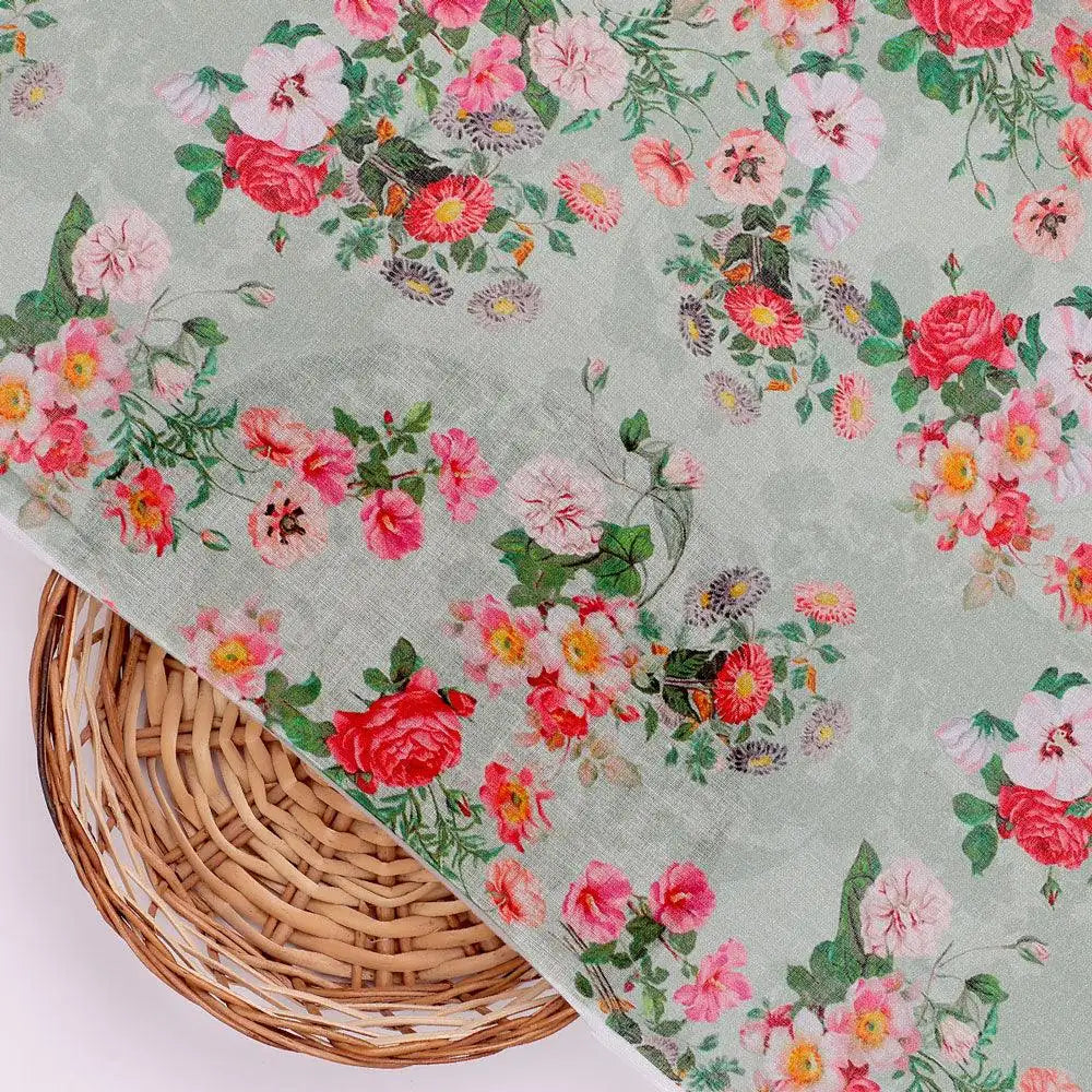 White Daisy With Red Roses Floral Digital Printed Fabric - Pure Cotton – pco 0 ma08602 108 white daisy with red roses floral digital printed fabric pure cotton 2