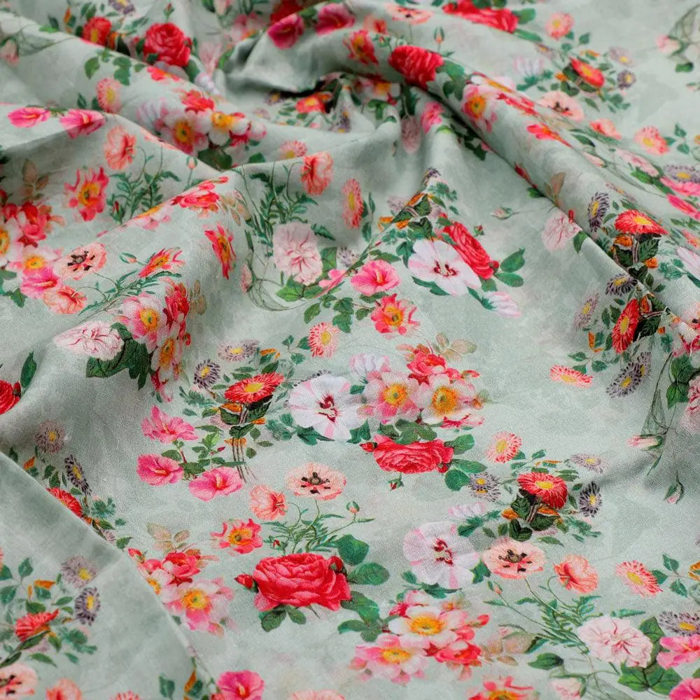 White Daisy With Red Roses Floral Digital Printed Fabric - Pure Cotton – pco 0 ma08602 108 white daisy with red roses floral digital printed fabric pure cotton 3