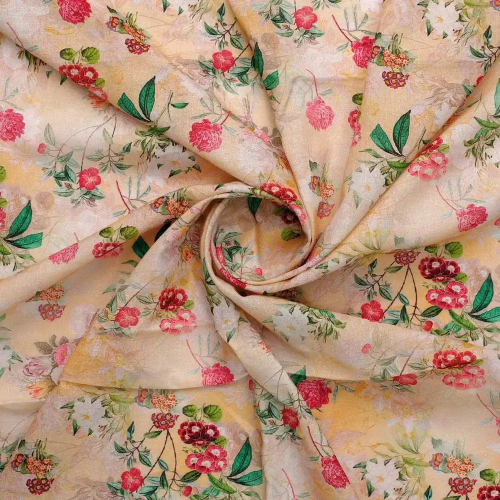 White Lily With Cherry Blossom Floral Flower Digital Printed Fabric - Pure Cotton – pco 0 ma08613 108 white lily with cherry blossom floral flower digital printed fabric pure cotton 1