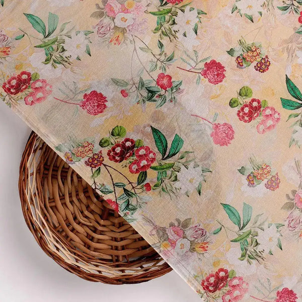 White Lily With Cherry Blossom Floral Flower Digital Printed Fabric - Pure Cotton – pco 0 ma08613 108 white lily with cherry blossom floral flower digital printed fabric pure cotton 2 - alternate view