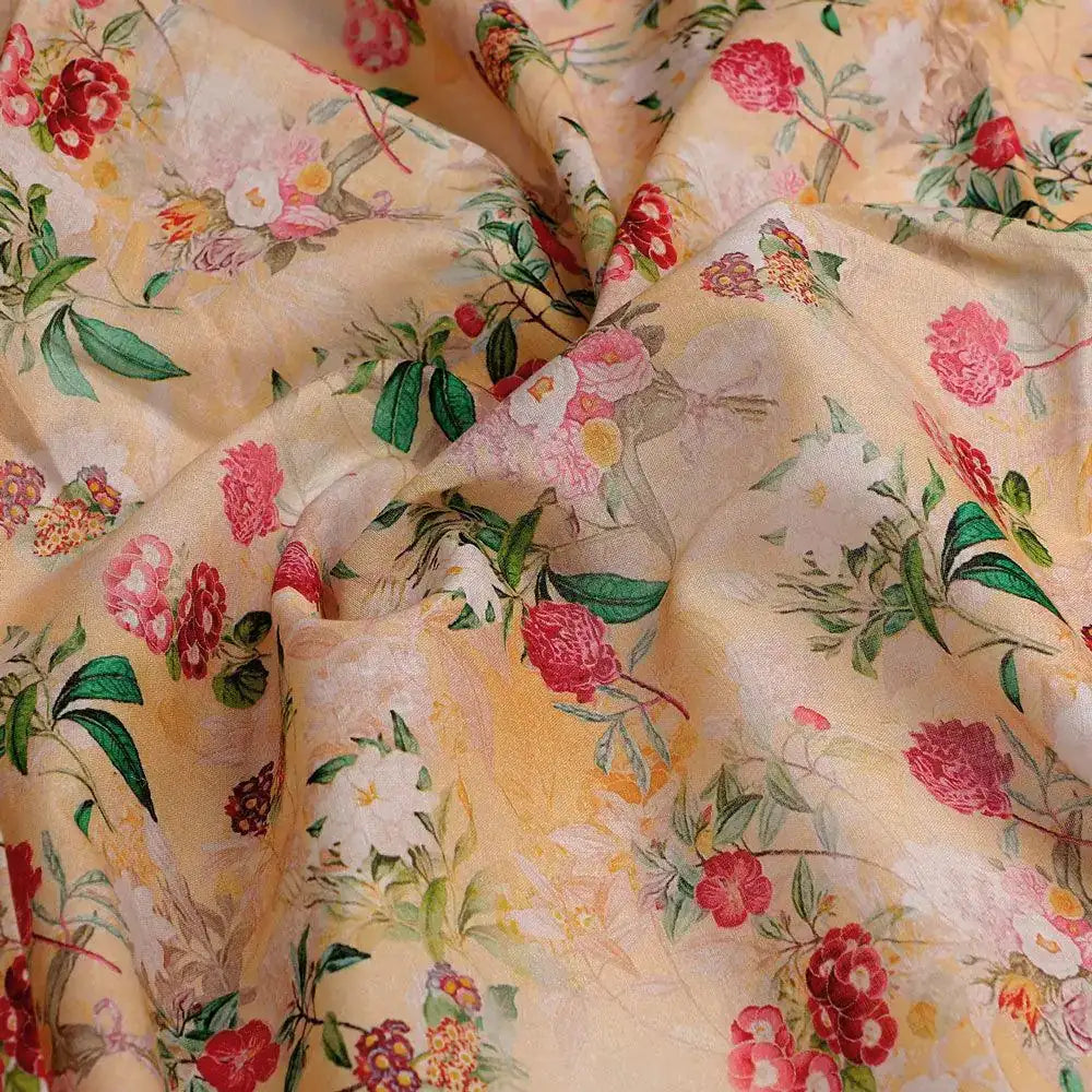 White Lily With Cherry Blossom Floral Flower Digital Printed Fabric - Pure Cotton – pco 0 ma08613 108 white lily with cherry blossom floral flower digital printed fabric pure cotton 3