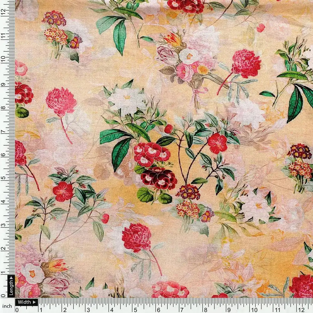 White Lily With Cherry Blossom Floral Flower Digital Printed Fabric - Pure Cotton – pco 0 ma08613 108 white lily with cherry blossom floral flower digital printed fabric pure cotton 4