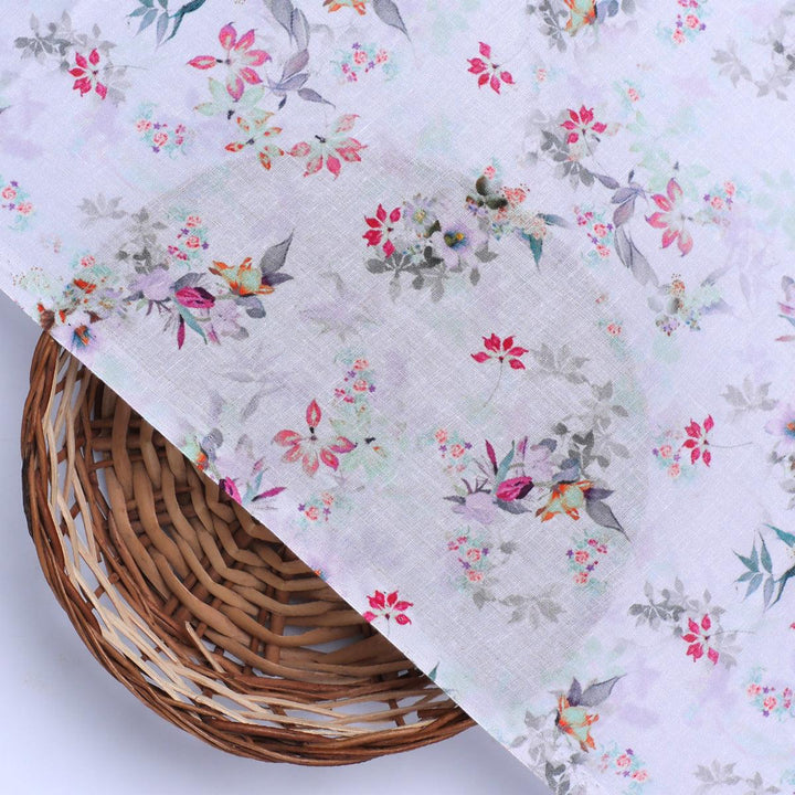 Tiny Iris With Leaves Digital Printed Fabric - Cotton - FAB VOGUE Studio®