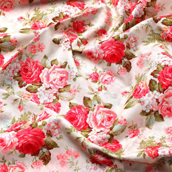 Bunch Of Flower White Orchid Digital Printed Fabric - Cotton - FAB VOGUE Studio®