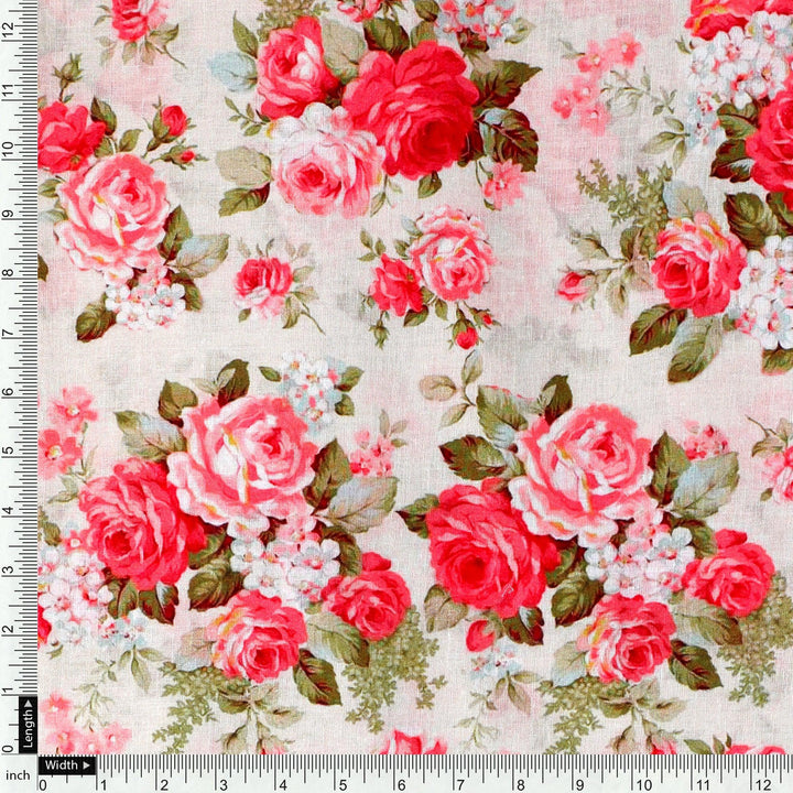 Bunch Of Flower White Orchid Digital Printed Fabric - Cotton - FAB VOGUE Studio®