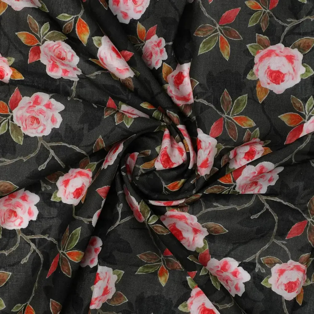 Ditsy Pink Rose With Green Leaves Digital Printed Fabric - Pure Cotton – pco 0 ta 05727 108 ditsy pink rose with green leaves digital printed fabric pure cotton 1