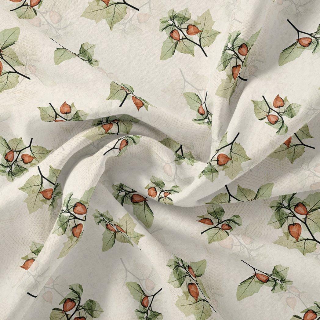 Colico Bunch Green With Orange Seads Digital Printed Fabric - Pure Cotton - FAB VOGUE Studio®