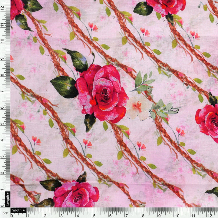 Autumnal Red Roses With Leaves Digital Printed Fabric - Pure Cotton - FAB VOGUE Studio®