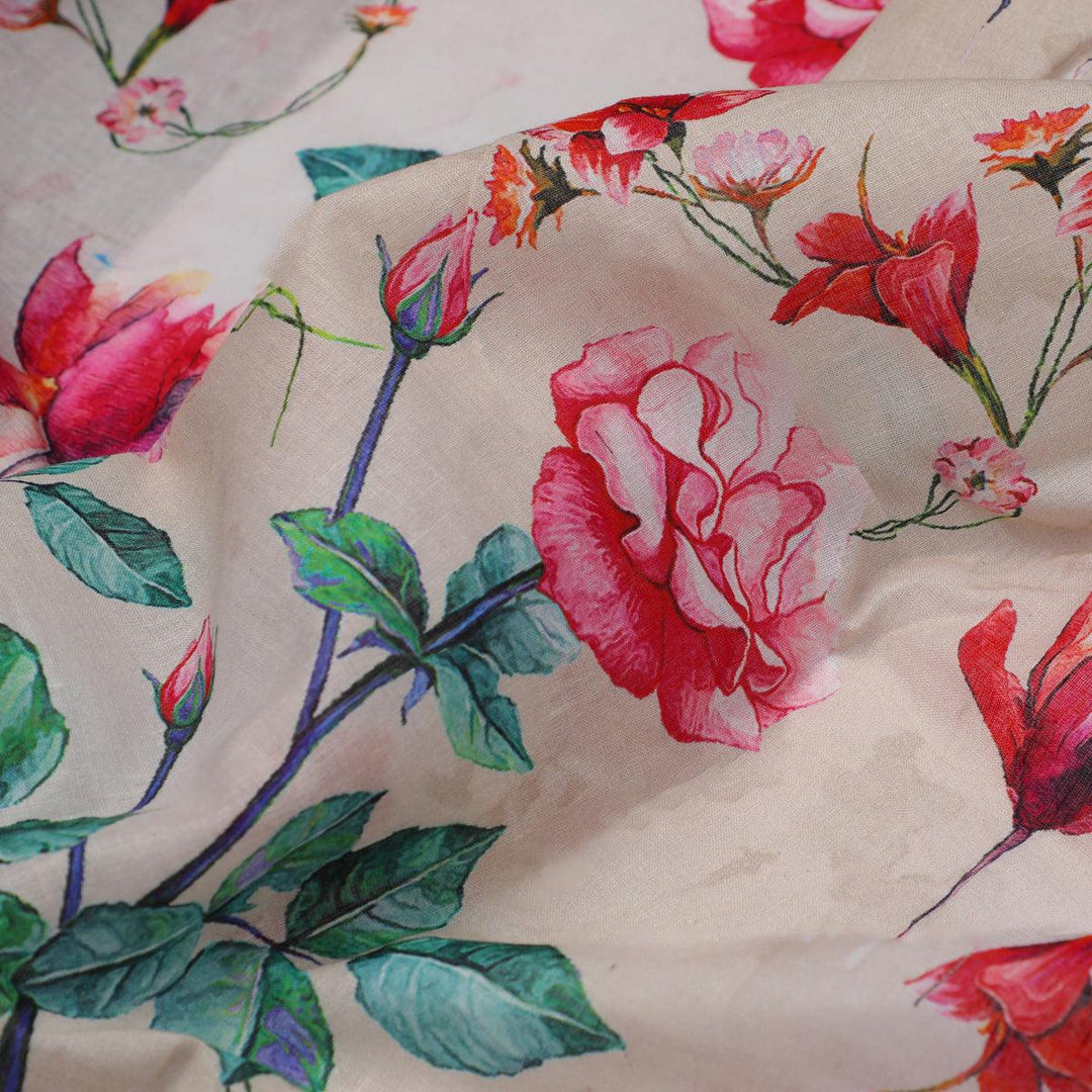 Beautiful Ditsy Red Rose With Lavender Rose - Pure Cotton - FAB VOGUE Studio®
