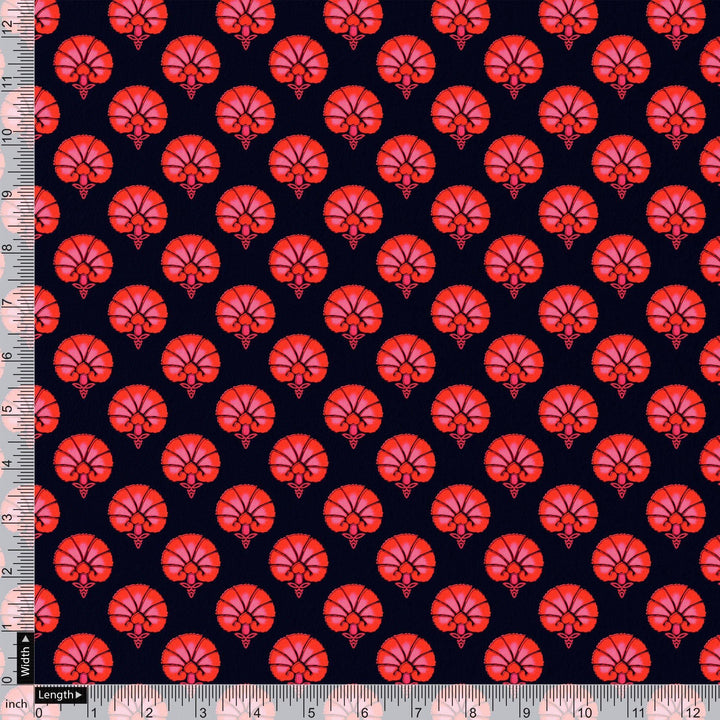 Beautiful Red Floral Over Dark Blue Base Printed Fabric - FAB VOGUE Studio®