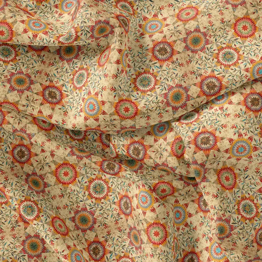 Vintage And Inspire Suzani With Leaves Digital Printed Fabric - Cotton - FAB VOGUE Studio®