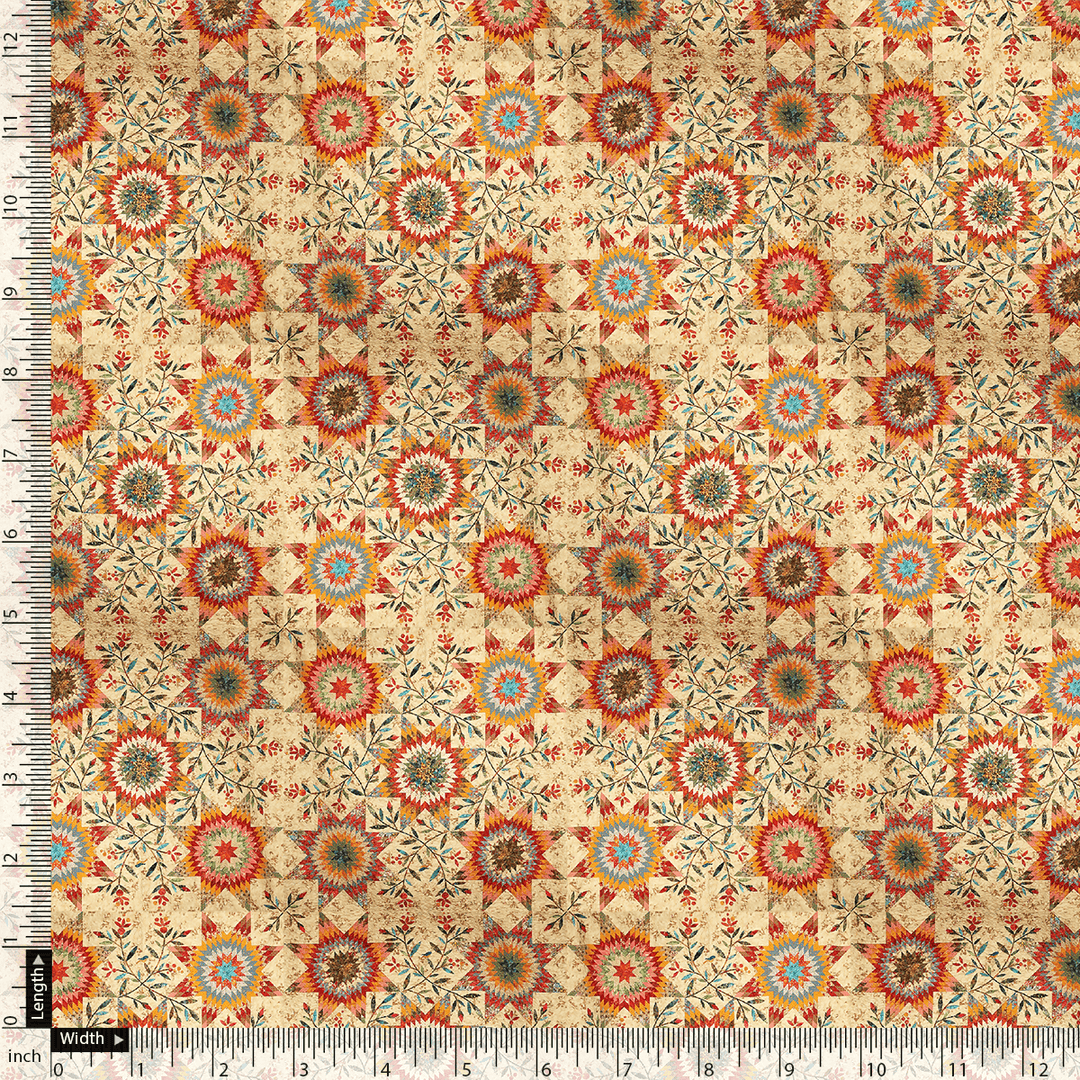 Vintage And Inspire Suzani With Leaves Digital Printed Fabric - Cotton - FAB VOGUE Studio®