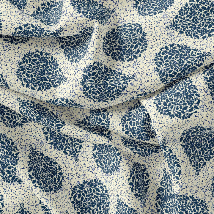 Aspen Blue Leaves Creamy Stone Digital Printed Fabric - Cotton - FAB VOGUE Studio®