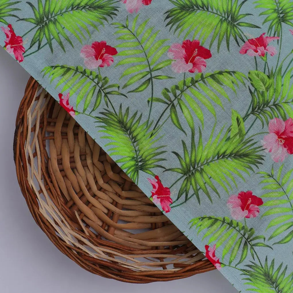 Tropical Leaves Pink Hibiscus Flower Digital Printed Fabric - Cotton – pco 0 ta0216 108 tropical leaves pink hibiscus flower digital printed fabric cotton 2