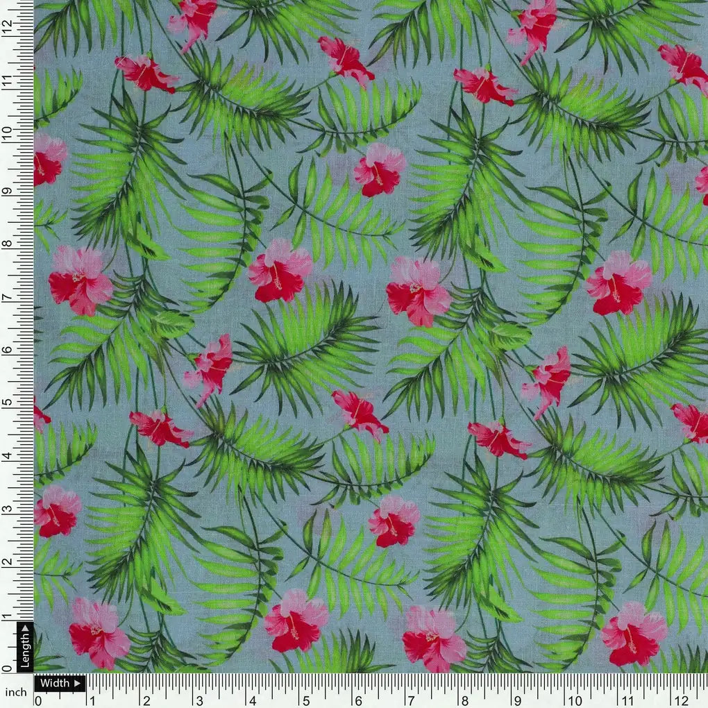 Tropical Leaves Pink Hibiscus Flower Digital Printed Fabric - Cotton – pco 0 ta0216 108 tropical leaves pink hibiscus flower digital printed fabric cotton 4