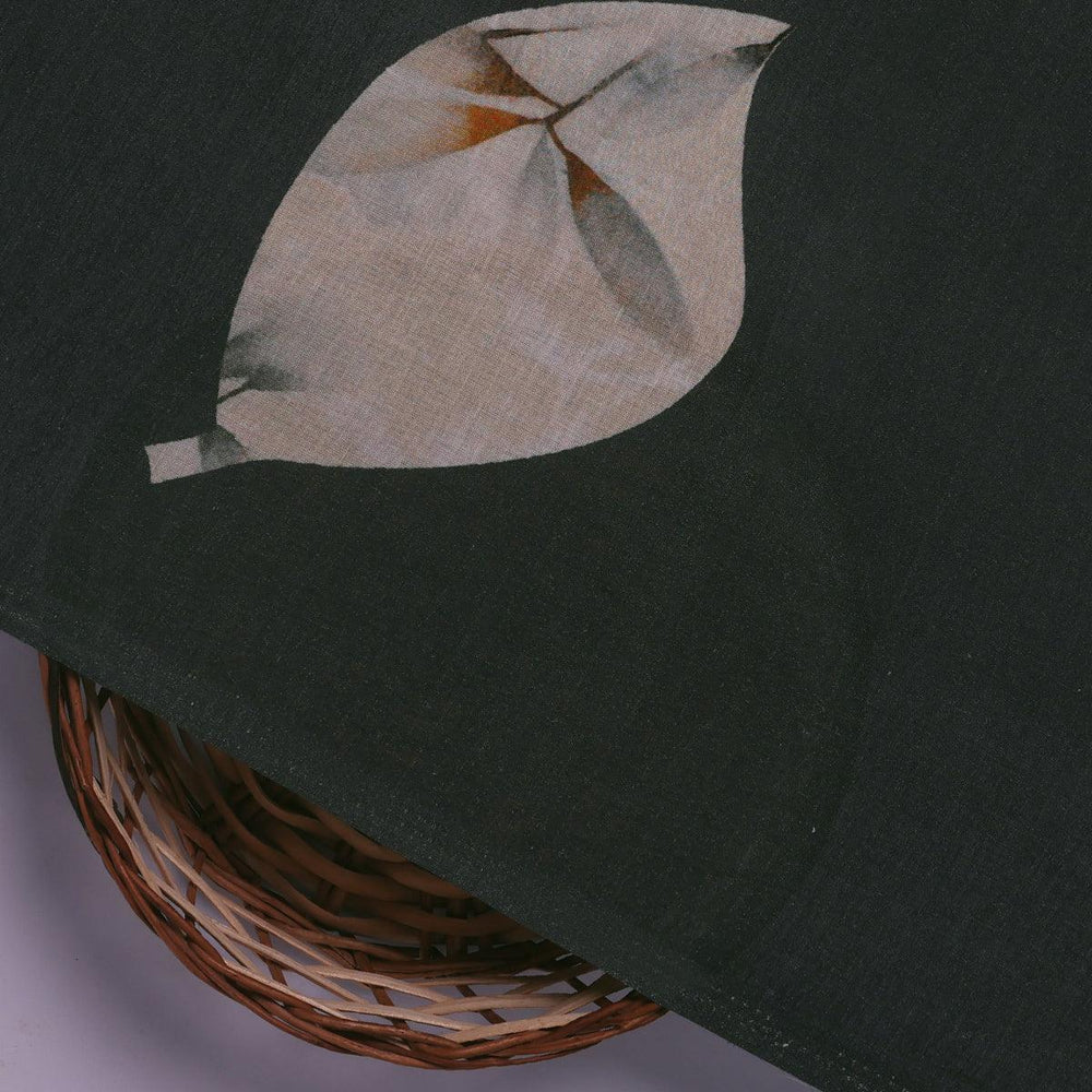 Leaves Print On Dark Grey Base Digital Printed Fabric - FAB VOGUE Studio®