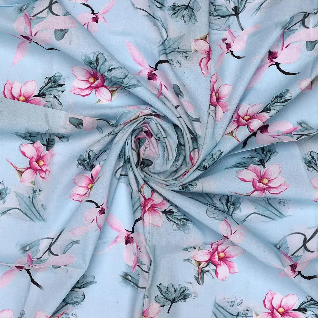 Blue Floral Digital Printed Fabric - Pure Cotton – pco 0 ta05260blue 108 blue floral digital printed fabric pure cotton 1