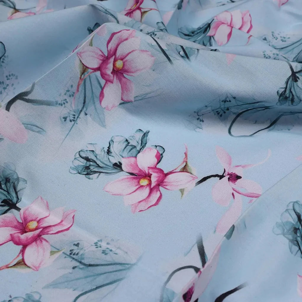 Blue Floral Digital Printed Fabric - Pure Cotton – pco 0 ta05260blue 108 blue floral digital printed fabric pure cotton 3